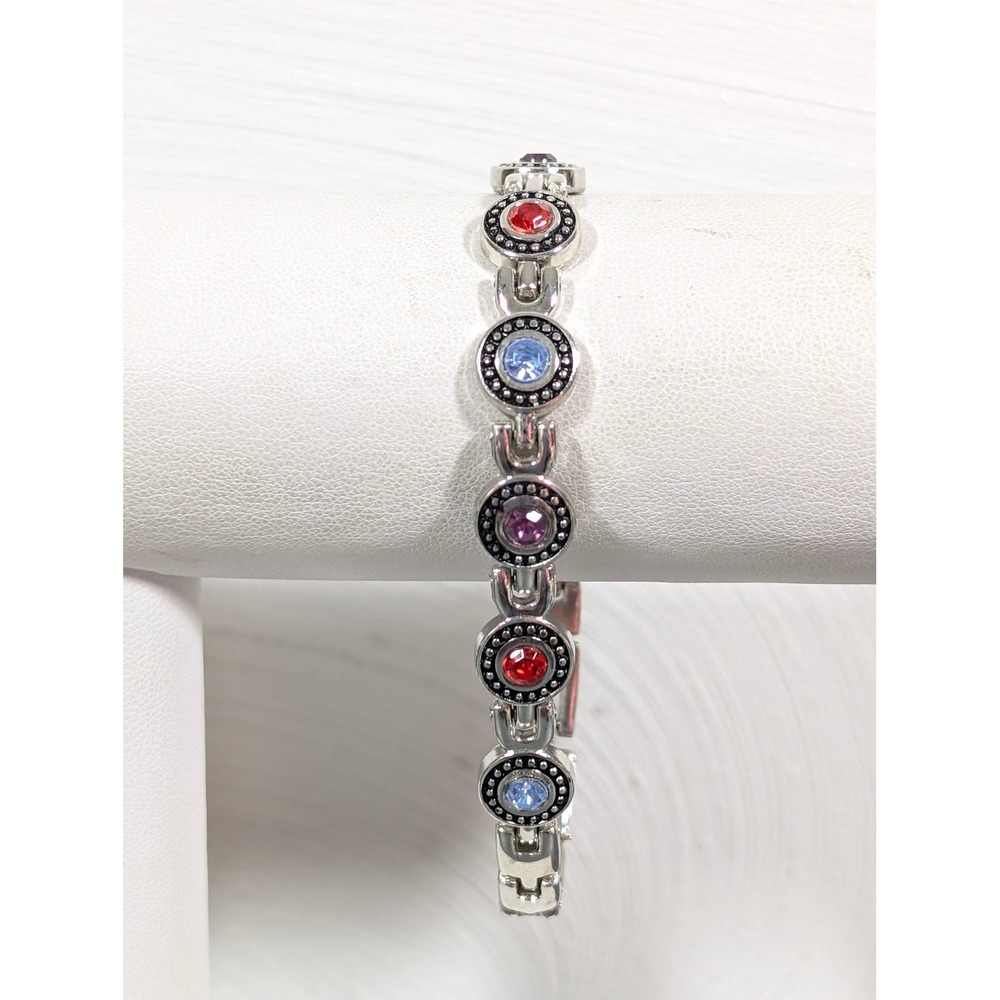 Multicolor Rhinestone Tennis Bracelet Silver Tone Red Blue Purple 7.75"